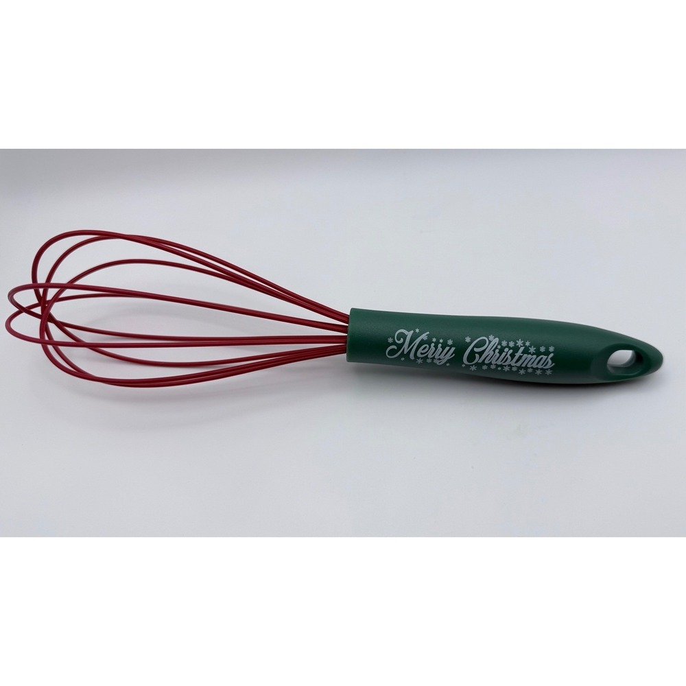 Christmas Whisk Green Handle Red Wires "Merry Christmas" Kitchen Baking Utensil
